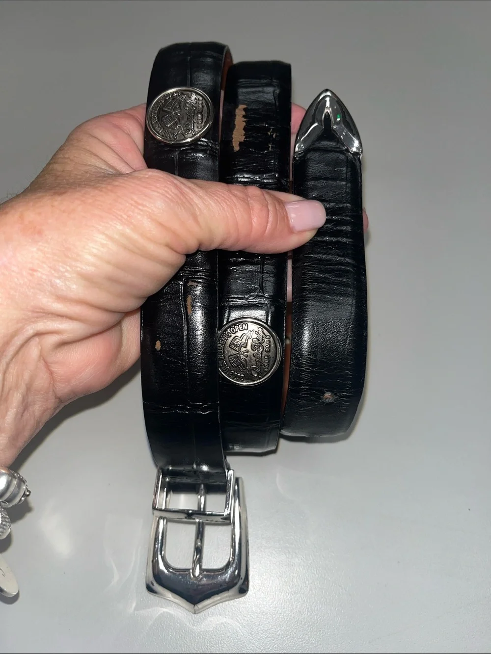 YRI 2003 US Open Black Leather Women's Belt with Silver Buckle